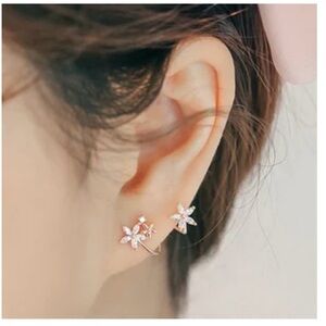 Silver Floral Wrap/Cuff Earrings